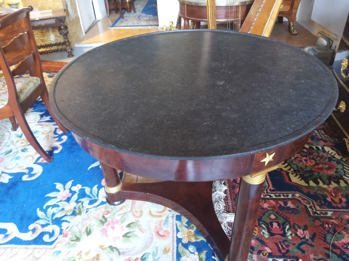 Empire Period Pedestal Table In Mahogany With Black Belgian Marble Top-photo-3